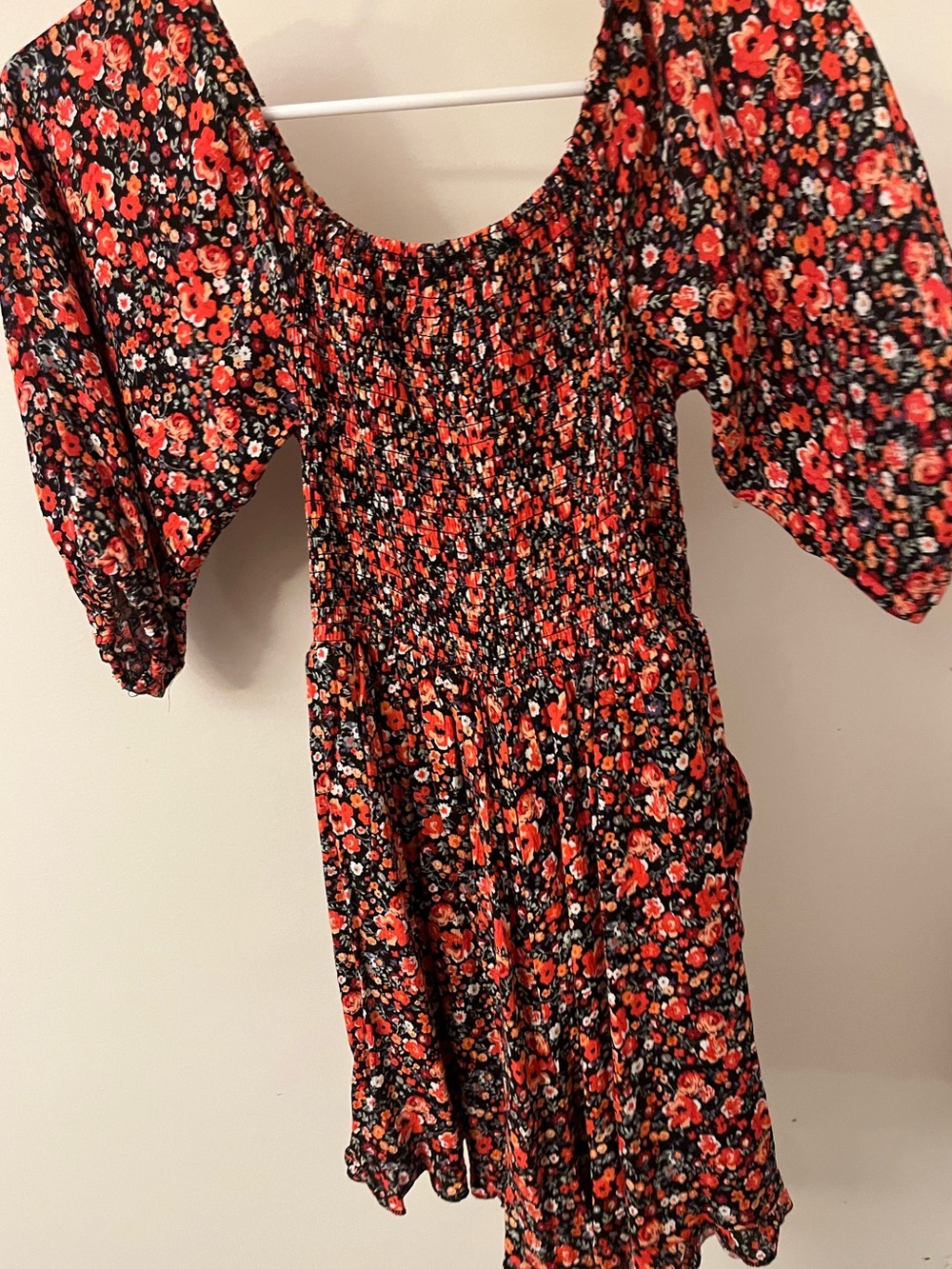 Blue Rain Black Floral Dress with Pockets Stretchy Cottagecore